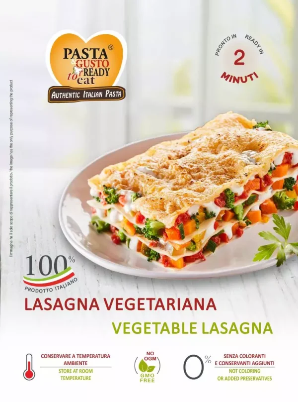 Piatto di Lasagna Vegetariana. pronta in soli 2 minuti. www.fuorifrigo.com