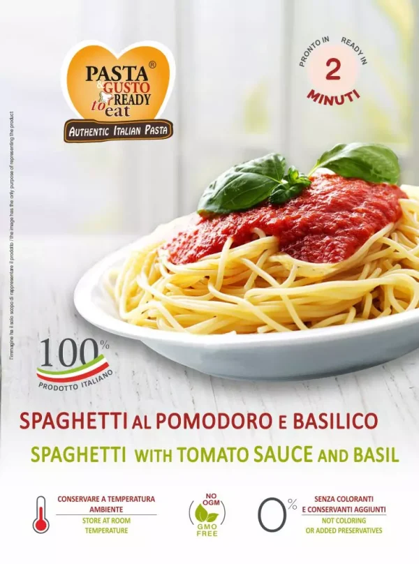 Piatto di Spaghetti al Pomodoro e Basilico pronta in soli 2 minuti. www.fuorifrigo.com